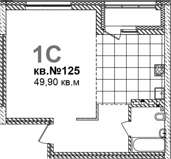 Планировка — Римский квартал, 1-комн., 50 м²