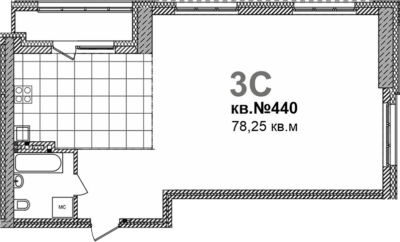 Планировка — Римский квартал, 1-комн., 78 м²