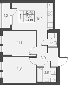 Планировка — Барса, 2-комн., 52 м²