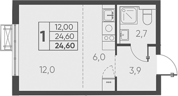 Планировка — Барса, Студия, 25 м²