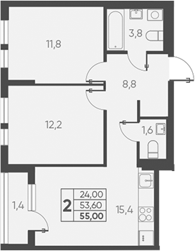 Планировка — Барса, 2-комн., 54 м²
