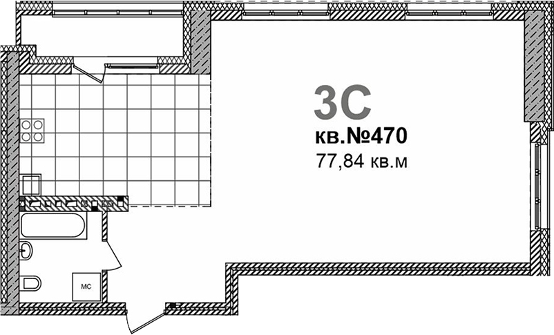 Планировка — Римский квартал, 1-комн., 78 м²
