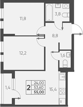 Планировка — Барса, 2-комн., 54 м²