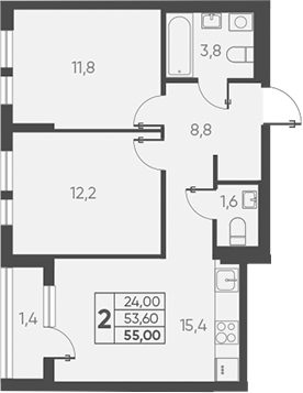 Планировка — Барса, 2-комн., 54 м²