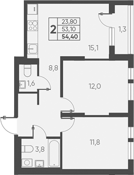 Планировка — Барса, 2-комн., 53 м²