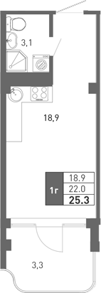 Планировка — Монако, Студия, 21 м²