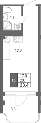 Планировка — Монако, Студия, 19 м²