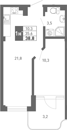 Планировка — Монако, 2-комн., 35 м²