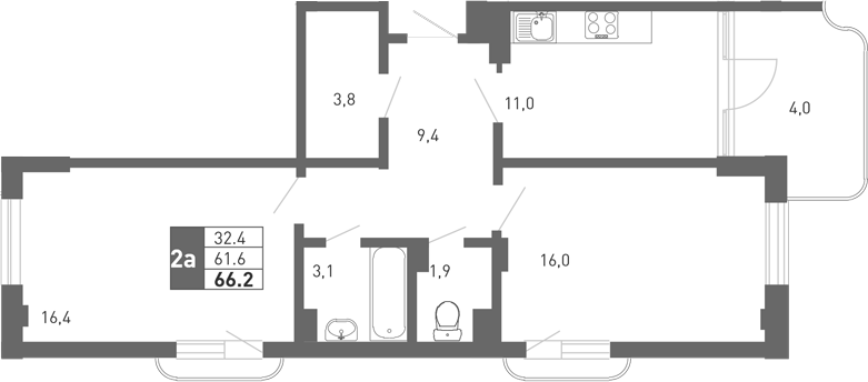 Планировка — Монако, 2-комн., 64 м²
