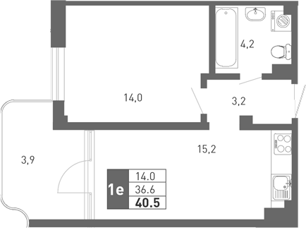 Планировка — Монако, 2-комн., 35 м²