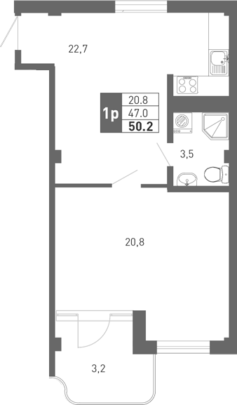 Планировка — Монако, 2-комн., 46 м²