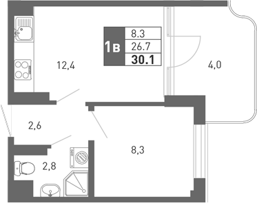 Планировка — Монако, 2-комн., 25 м²