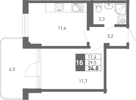 Планировка — Монако, 1-комн., 28 м²