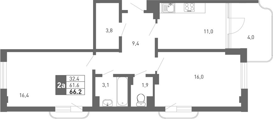 Планировка — Монако, 2-комн., 61 м²