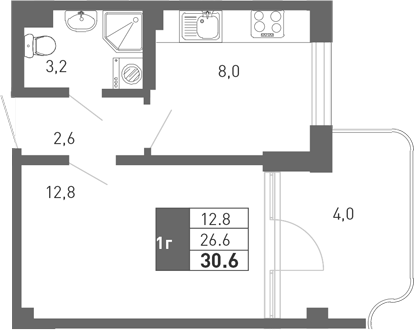 Планировка — Монако, 2-комн., 25 м²