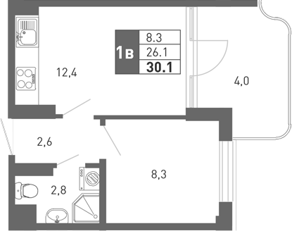 Планировка — Монако, 2-комн., 25 м²