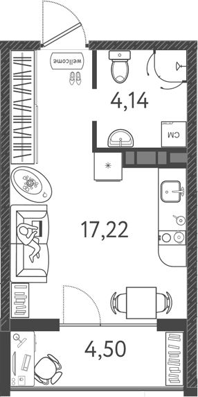 Планировка — Друзья, Студия, 21 м²