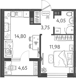 Планировка — Друзья, 2-комн., 35 м²