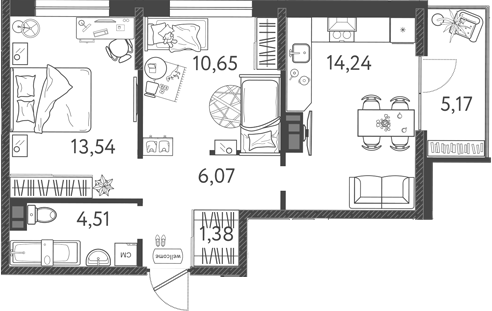 Планировка — Друзья, 3-комн., 50 м²