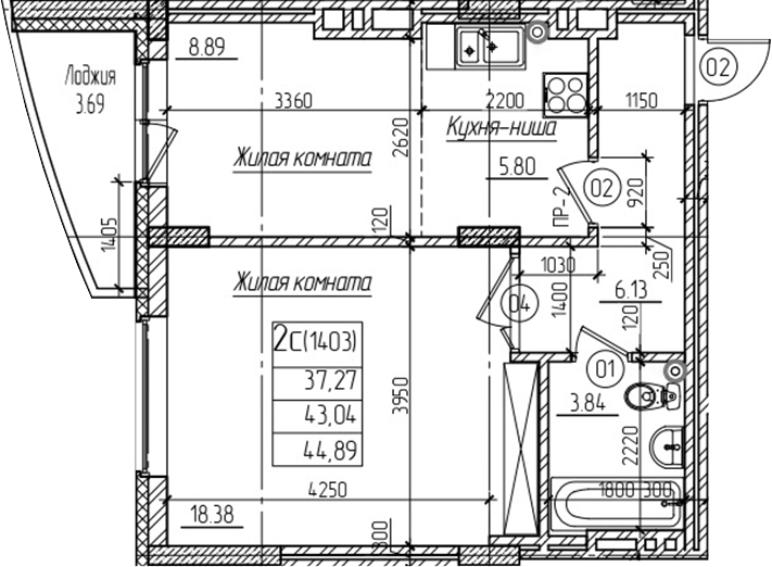 Планировка — Возрождение, 1-комн., 43 м²