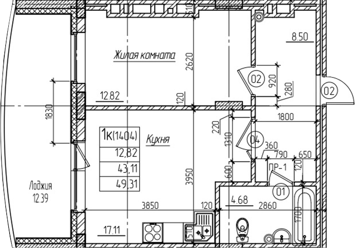 Планировка — Возрождение, 1-комн., 43 м²