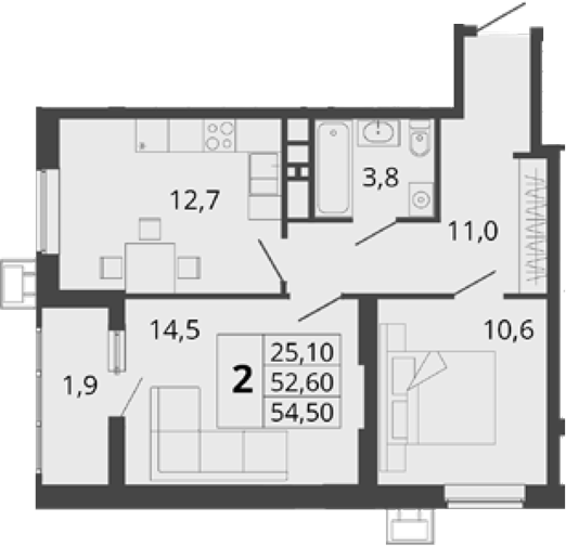 Планировка — Родные Просторы, 2-комн., 53 м²