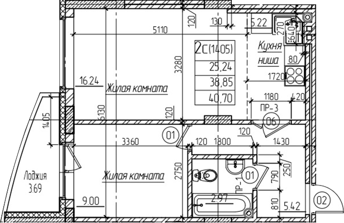 Планировка — Возрождение, 1-комн., 39 м²