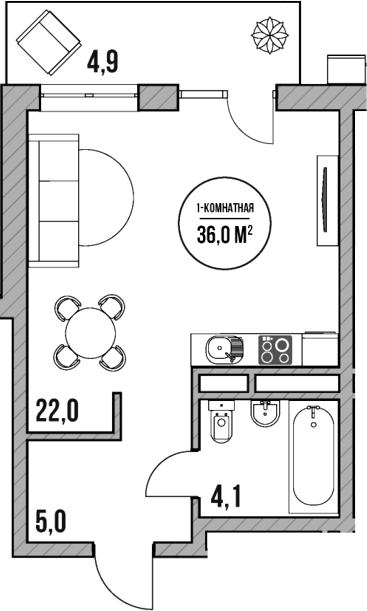 Планировка — МореТут, Студия, 31 м²