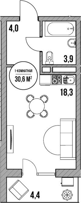 Планировка — МореТут, Студия, 26 м²