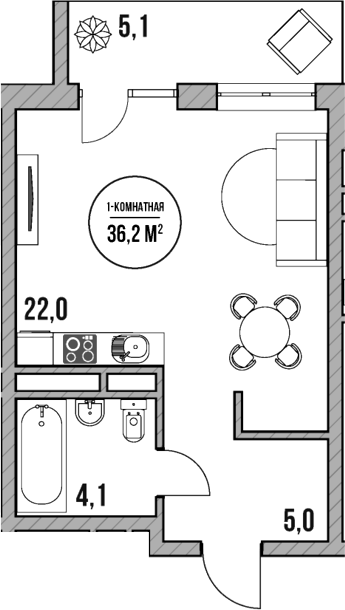 Планировка — МореТут, Студия, 31 м²