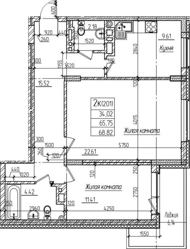 Планировка — Возрождение, 2-комн., 66 м²