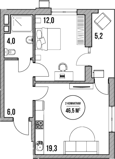 Планировка — МореТут, 2-комн., 41 м²