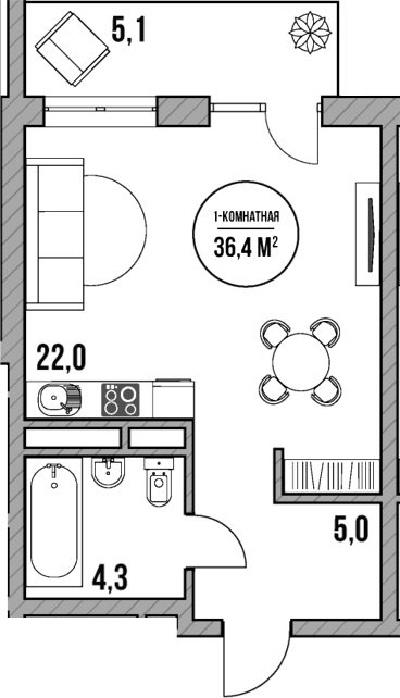 Планировка — МореТут, Студия, 31 м²