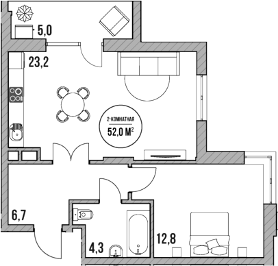Планировка — МореТут, 2-комн., 47 м²