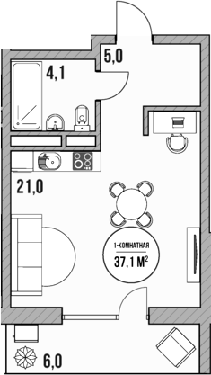 Планировка — МореТут, Студия, 31 м²