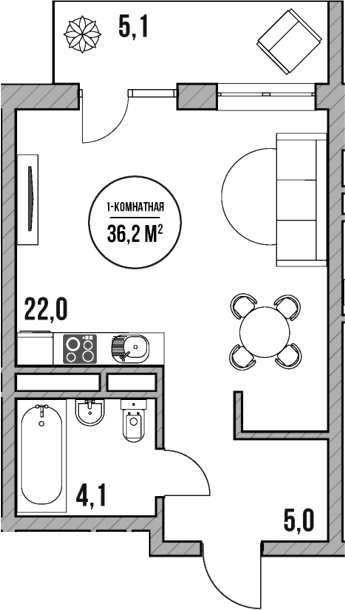 Планировка — МореТут, Студия, 31 м²