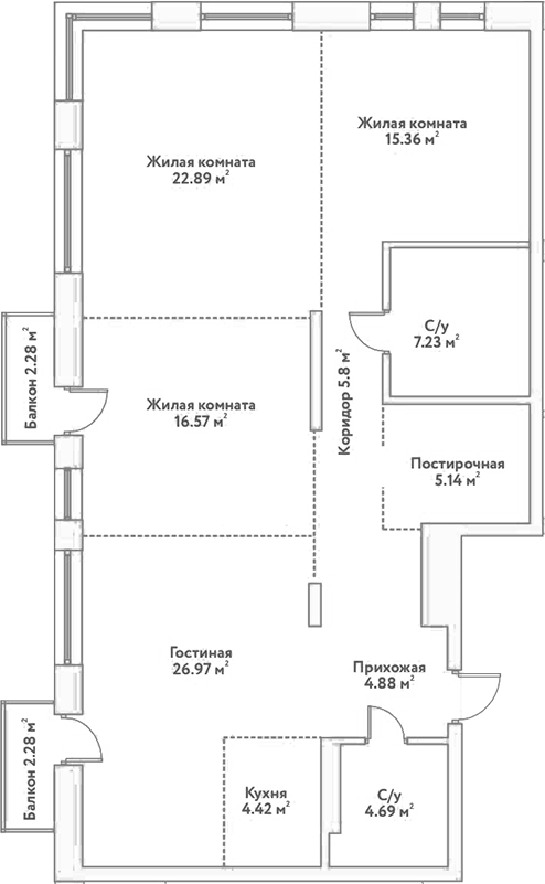 Планировка — Flora&Fauna, 4-комн., 114 м²