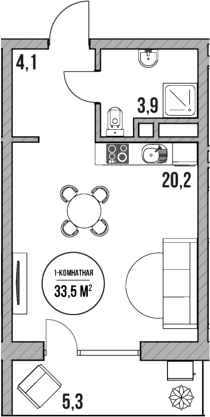 Планировка — МореТут, Студия, 28 м²