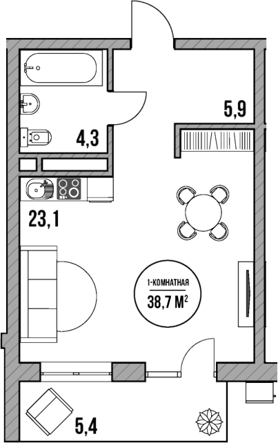 Планировка — МореТут, Студия, 33 м²