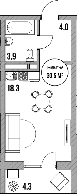 Планировка — МореТут, Студия, 26 м²