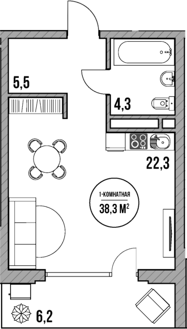 Планировка — МореТут, Студия, 32 м²