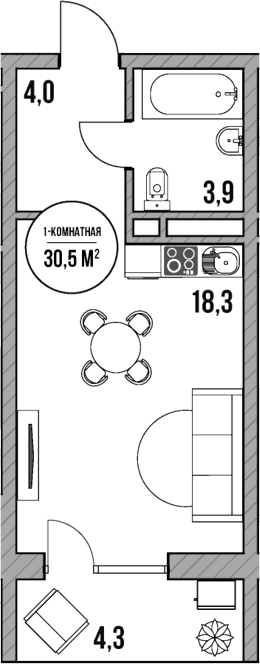 Планировка — МореТут, Студия, 26 м²