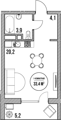 Планировка — МореТут, Студия, 28 м²