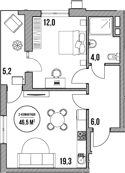 Планировка — МореТут, 2-комн., 41 м²