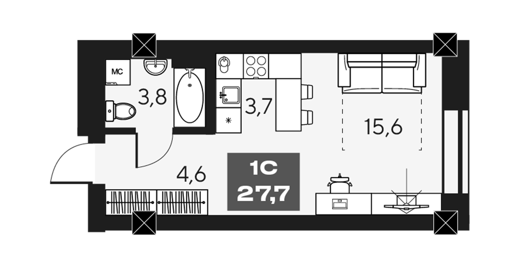 Планировка — МАКИ, апарты с амбициями, Студия, 28 м²