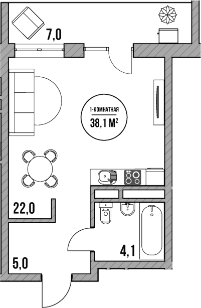 Планировка — МореТут, Студия, 31 м²