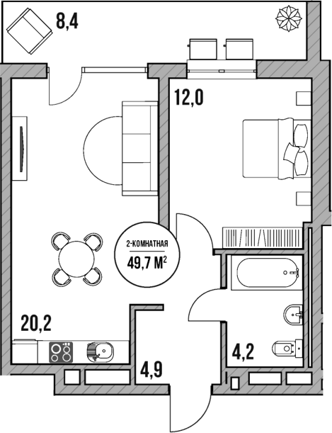 Планировка — МореТут, 2-комн., 41 м²