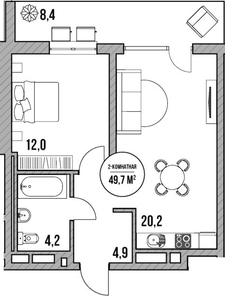 Планировка — МореТут, 2-комн., 41 м²