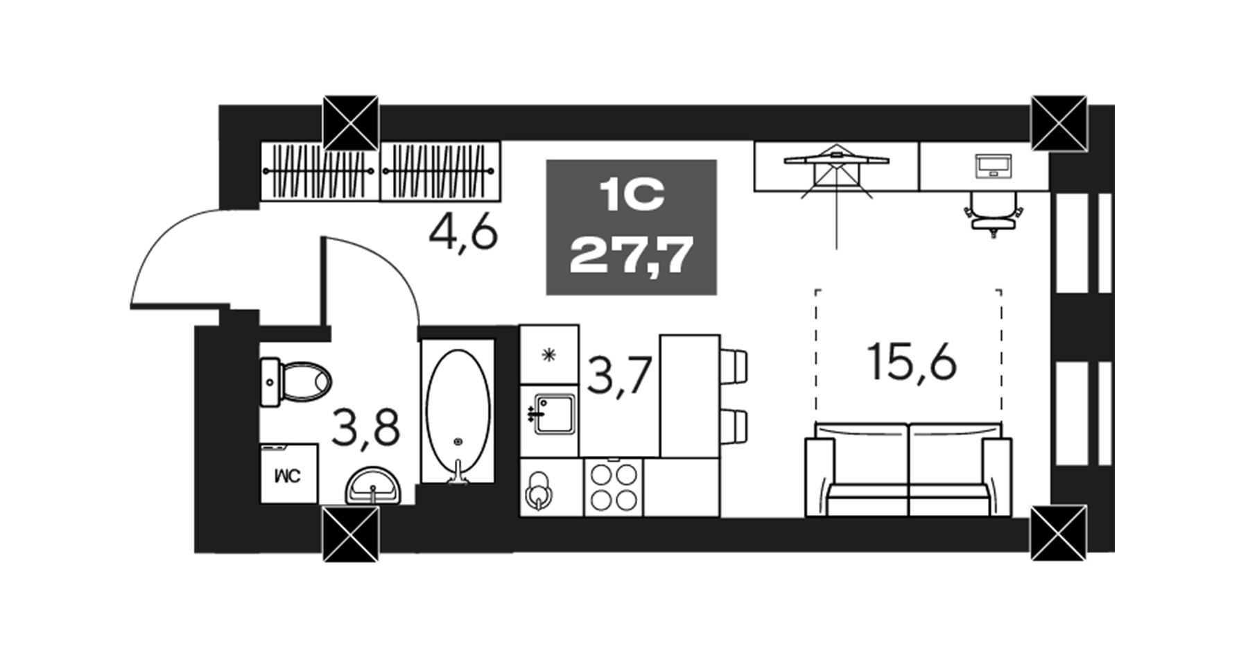 Планировка — МАКИ, апарты с амбициями, Студия, 28 м²