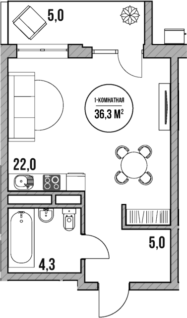 Планировка — МореТут, Студия, 31 м²